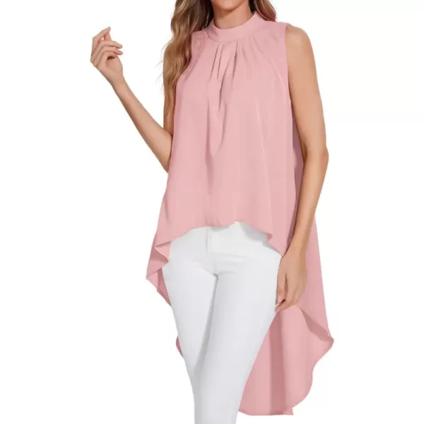 LYANER Women's Asymmetrical High Low Sleeveless Mock Neck Flowy Blouse Tops