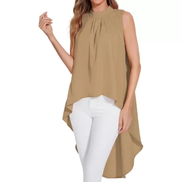 LYANER Women's Asymmetrical High Low Sleeveless Mock Neck Flowy Blouse Tops
