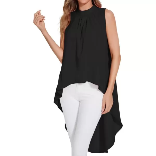 LYANER Women's Asymmetrical High Low Sleeveless Mock Neck Flowy Blouse Tops