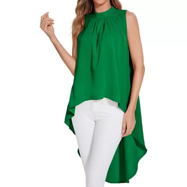 LYANER Women's Asymmetrical High Low Sleeveless Mock Neck Flowy Blouse Tops