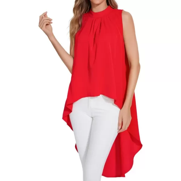 LYANER Women's Asymmetrical High Low Sleeveless Mock Neck Flowy Blouse Tops