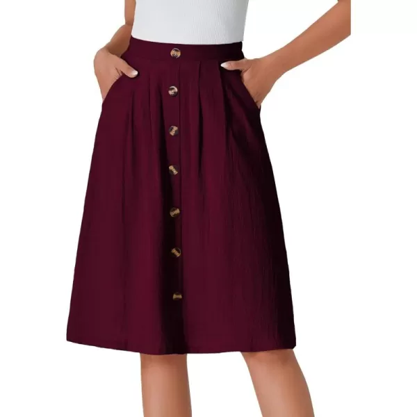 LYANER Women's Button Front Hight Waist A-line Loose Midi Skirt with Side Pocket