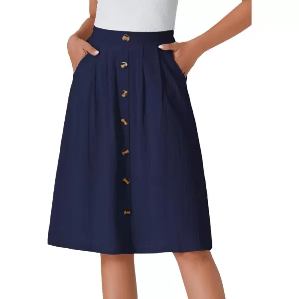 LYANER Women's Button Front Hight Waist A-line Loose Midi Skirt with Side Pocket