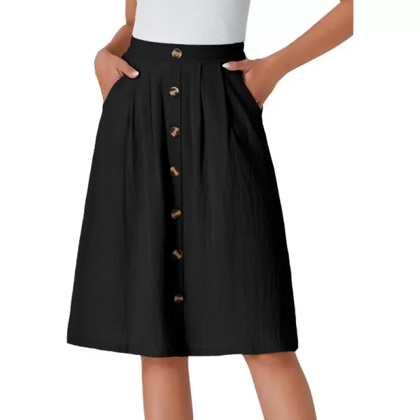 LYANER Women's Button Front Hight Waist A-line Loose Midi Skirt with Side Pocket