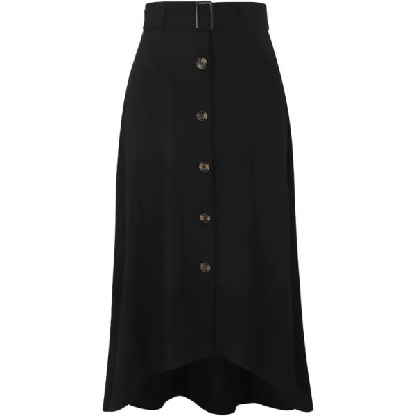 LYANER Women's Button Front Hight Waist Asymmetrical Hem A-Line Midi Skirt with Belt