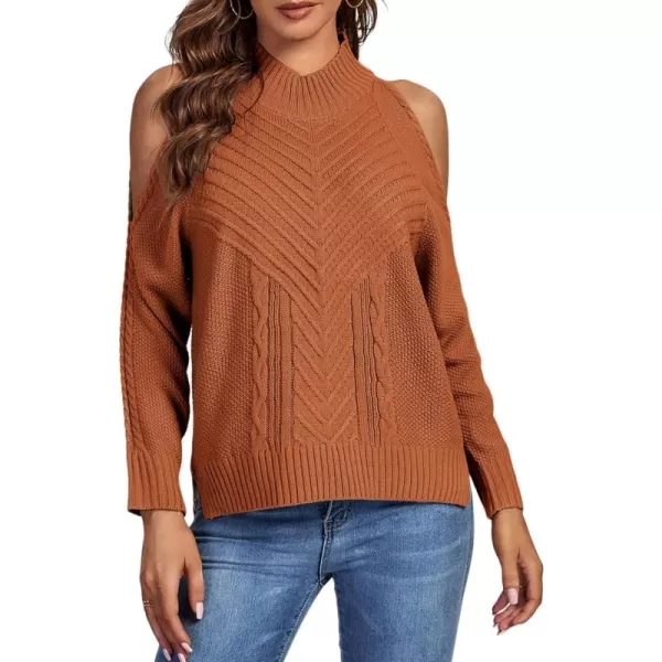 LYANER Women's Casual Cold Shoulder Long Sleeve Mock Neck Knit Sweater Pullover Tops