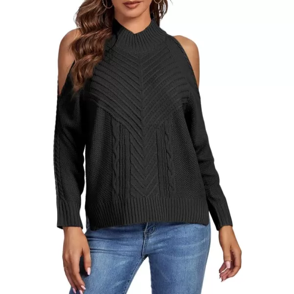 LYANER Women's Casual Cold Shoulder Long Sleeve Mock Neck Knit Sweater Pullover Tops