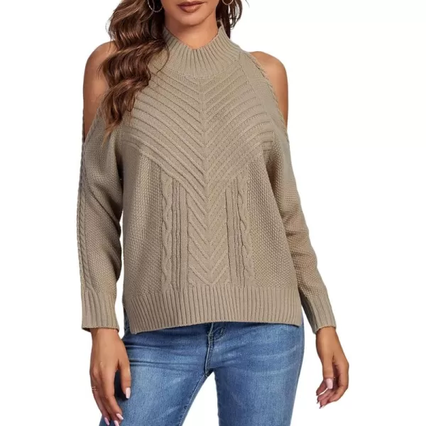 LYANER Women's Casual Cold Shoulder Long Sleeve Mock Neck Knit Sweater Pullover Tops