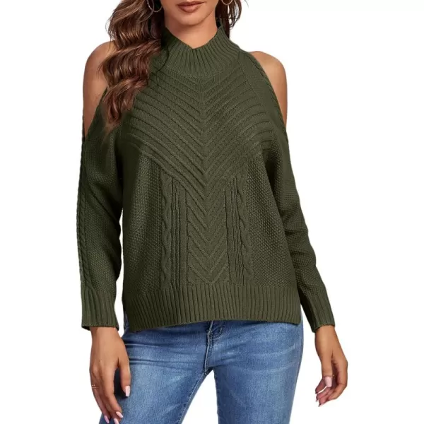 LYANER Women's Casual Cold Shoulder Long Sleeve Mock Neck Knit Sweater Pullover Tops