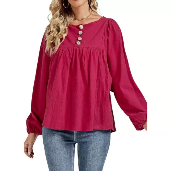 LYANER Women's Casual Crewneck Half Button Long Sleeve Loose Blouse Shirt Tops
