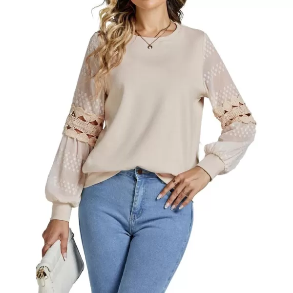 LYANER Women's Casual Crewneck Hollow Out Lace Crochet Sweatshirt Lantern Long Sleeve Pullover Tops