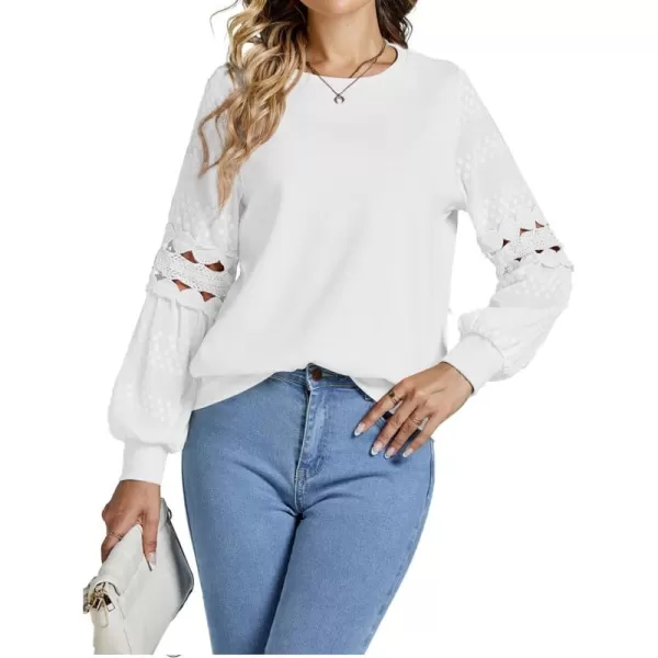 LYANER Women's Casual Crewneck Hollow Out Lace Crochet Sweatshirt Lantern Long Sleeve Pullover Tops