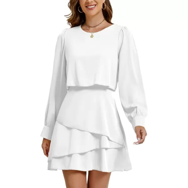 LYANER Women's Casual Crewneck Long Sleeve Layered Ruffle Hem A Line Mini Dress