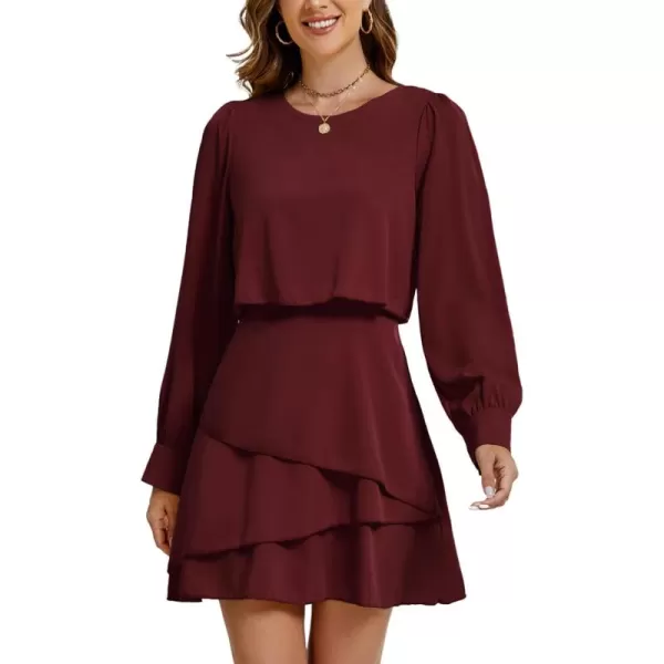 LYANER Women's Casual Crewneck Long Sleeve Layered Ruffle Hem A Line Mini Dress