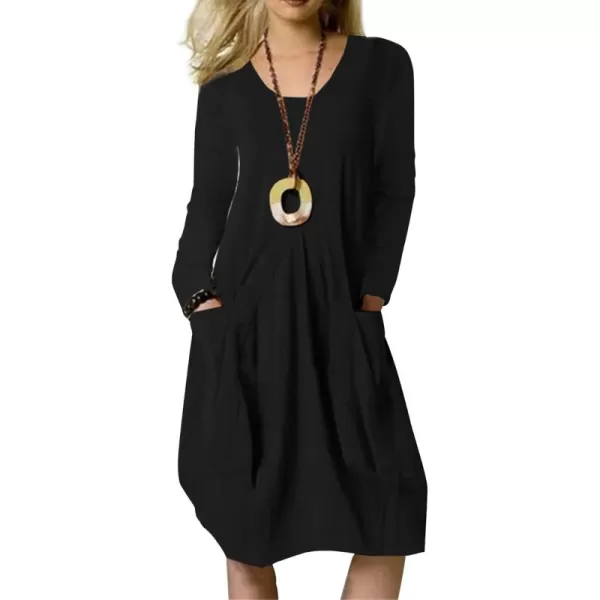 LYANER Women's Casual Crewneck Long Sleeve Loose Fit Midi Dress with Pocket