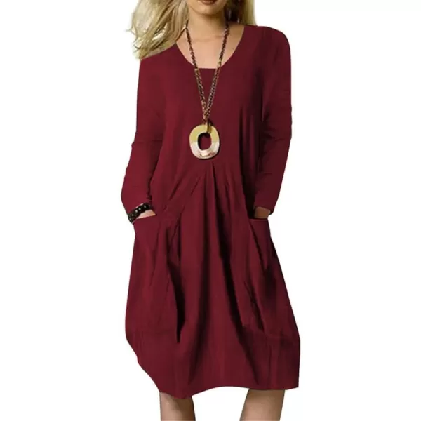 LYANER Women's Casual Crewneck Long Sleeve Loose Fit Midi Dress with Pocket