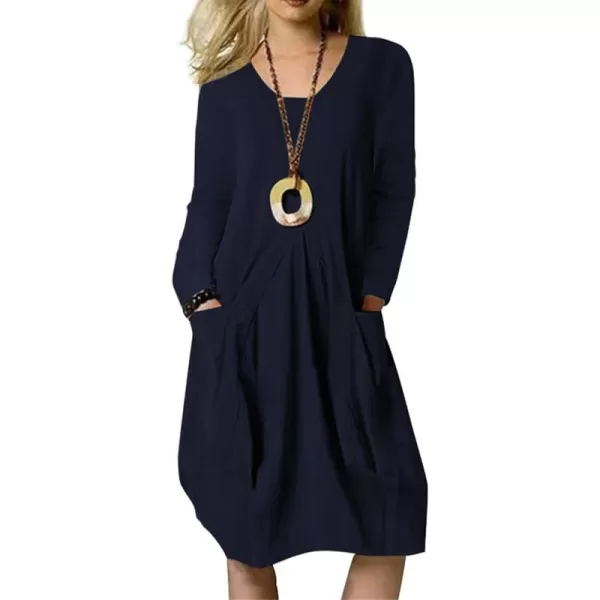 LYANER Women's Casual Crewneck Long Sleeve Loose Fit Midi Dress with Pocket