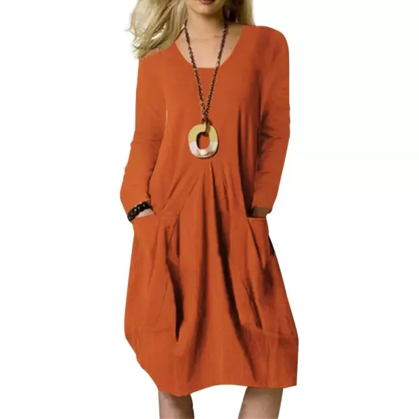 LYANER Women's Casual Crewneck Long Sleeve Loose Fit Midi Dress with Pocket