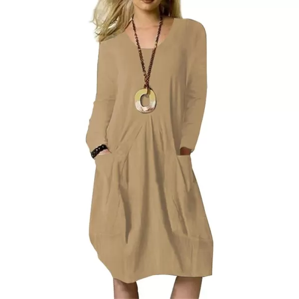 LYANER Women's Casual Crewneck Long Sleeve Loose Fit Midi Dress with Pocket