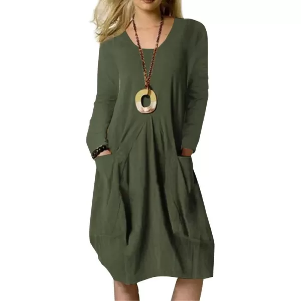LYANER Women's Casual Crewneck Long Sleeve Loose Fit Midi Dress with Pocket