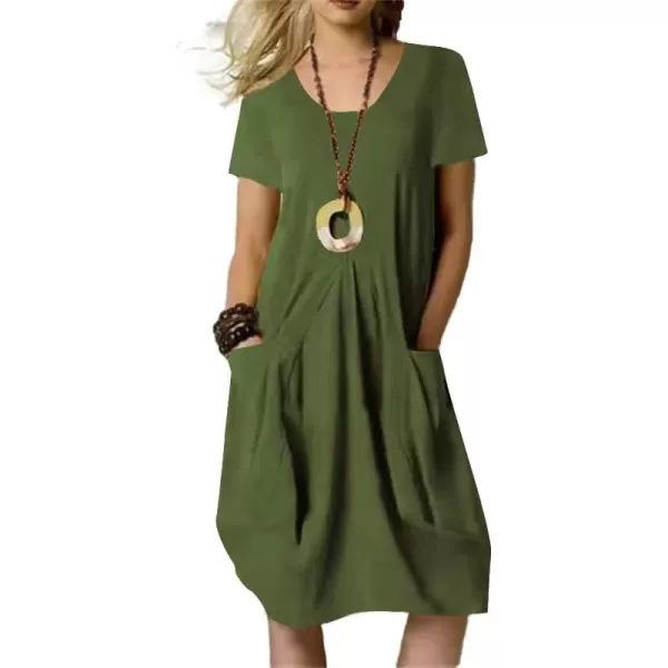 LYANER Women's Casual Crewneck Short Sleeve Loose Fit Midi Dress with Pocket