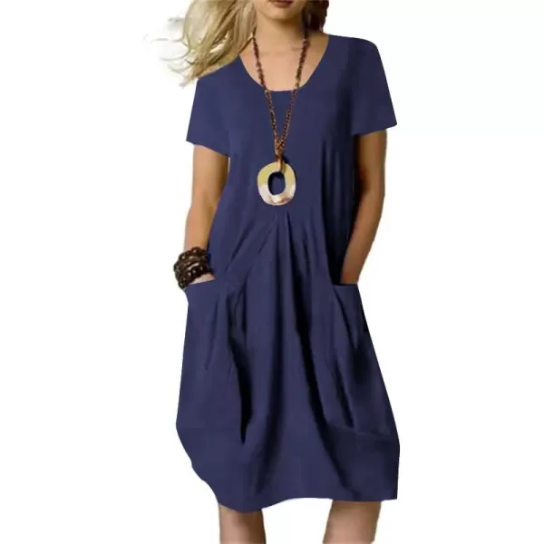 LYANER Women's Casual Crewneck Short Sleeve Loose Fit Midi Dress with Pocket