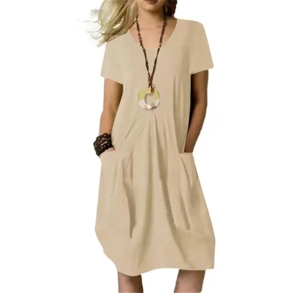 LYANER Women's Casual Crewneck Short Sleeve Loose Fit Midi Dress with Pocket