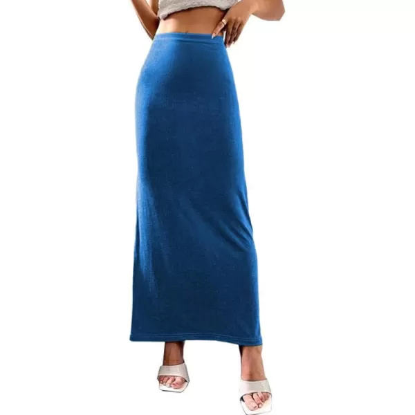 LYANER Women's Casual Elastic High Waist Solid Bodycon Long Maxi Skirt