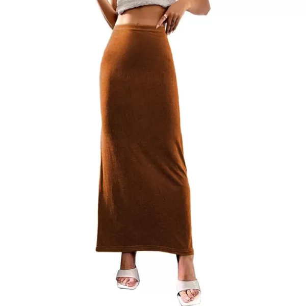 LYANER Women's Casual Elastic High Waist Solid Bodycon Long Maxi Skirt