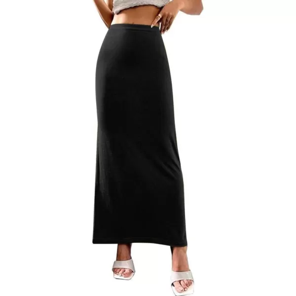 LYANER Women's Casual Elastic High Waist Solid Bodycon Long Maxi Skirt