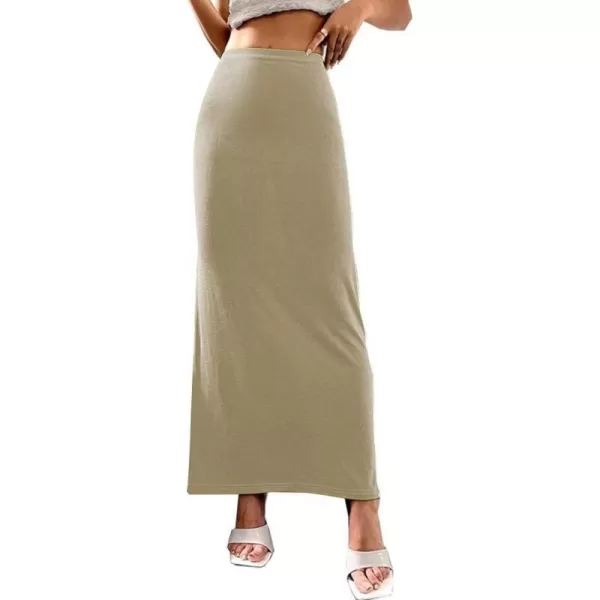 LYANER Women's Casual Elastic High Waist Solid Bodycon Long Maxi Skirt