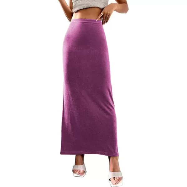 LYANER Women's Casual Elastic High Waist Solid Bodycon Long Maxi Skirt