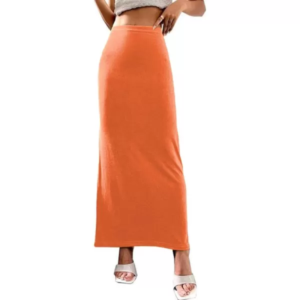 LYANER Women's Casual Elastic High Waist Solid Bodycon Long Maxi Skirt