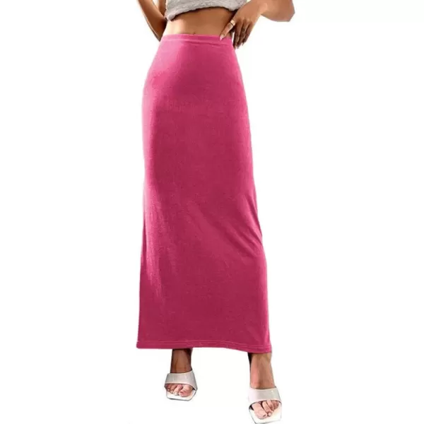 LYANER Women's Casual Elastic High Waist Solid Bodycon Long Maxi Skirt