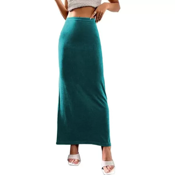 LYANER Women's Casual Elastic High Waist Solid Bodycon Long Maxi Skirt