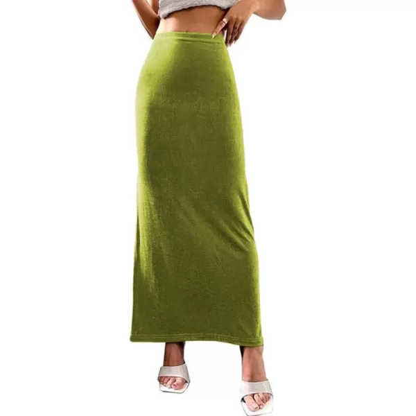 LYANER Women's Casual Elastic High Waist Solid Bodycon Long Maxi Skirt