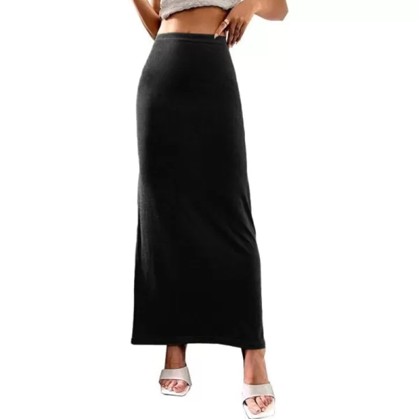 LYANER Women's Casual Elastic High Waist Solid Bodycon Long Maxi Skirt