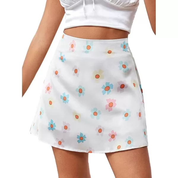 LYANER Women's Casual Floral Print Satin Silk High Waist Zipper Mini Short Skirt