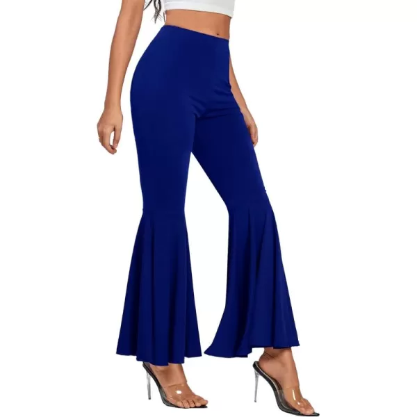 LYANER Women's Casual High Waist Ruffle Flare Pants Wide Leg Solid Stretchy Bell Bottom