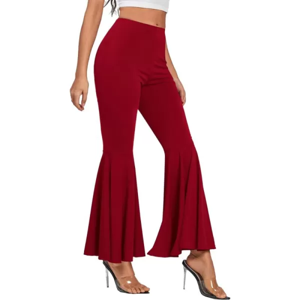 LYANER Women's Casual High Waist Ruffle Flare Pants Wide Leg Solid Stretchy Bell Bottom