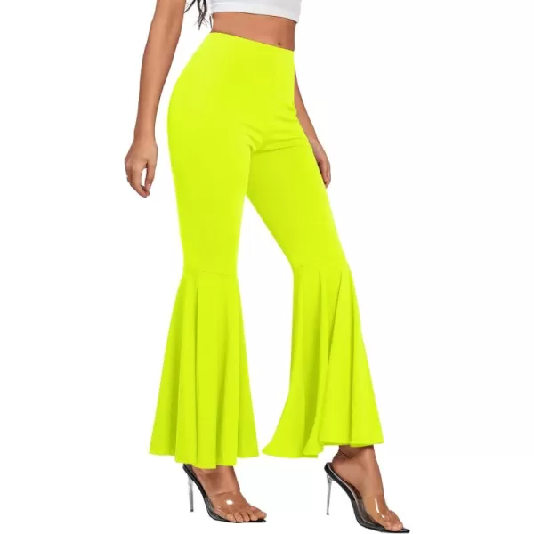LYANER Women's Casual High Waist Ruffle Flare Pants Wide Leg Solid Stretchy Bell Bottom