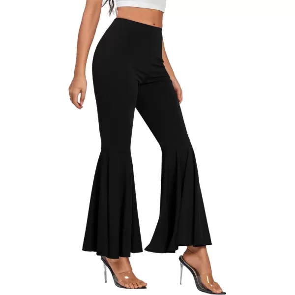 LYANER Women's Casual High Waist Ruffle Flare Pants Wide Leg Solid Stretchy Bell Bottom