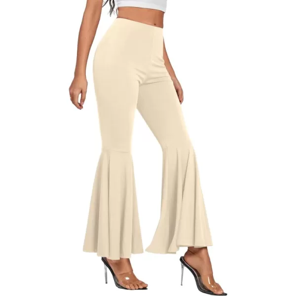 LYANER Women's Casual High Waist Ruffle Flare Pants Wide Leg Solid Stretchy Bell Bottom