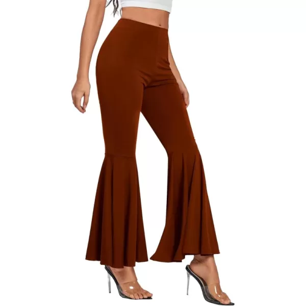 LYANER Women's Casual High Waist Ruffle Flare Pants Wide Leg Solid Stretchy Bell Bottom