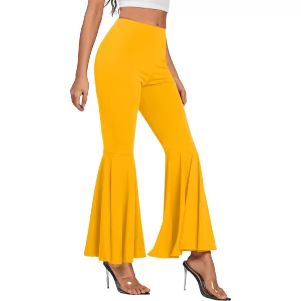 LYANER Women's Casual High Waist Ruffle Flare Pants Wide Leg Solid Stretchy Bell Bottom