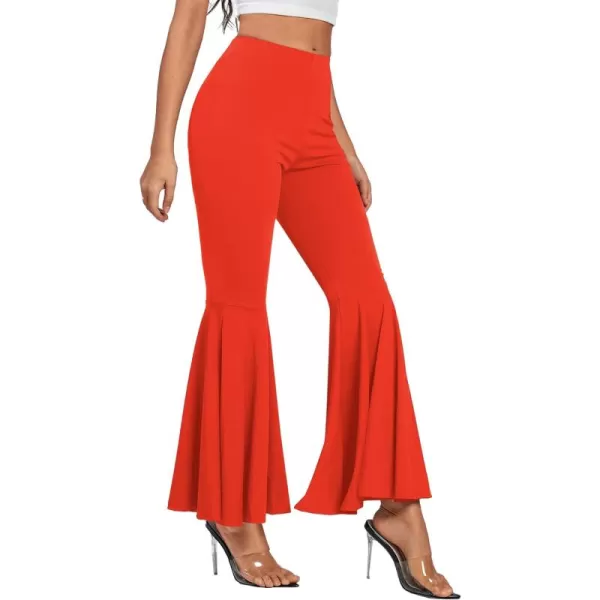 LYANER Women's Casual High Waist Ruffle Flare Pants Wide Leg Solid Stretchy Bell Bottom