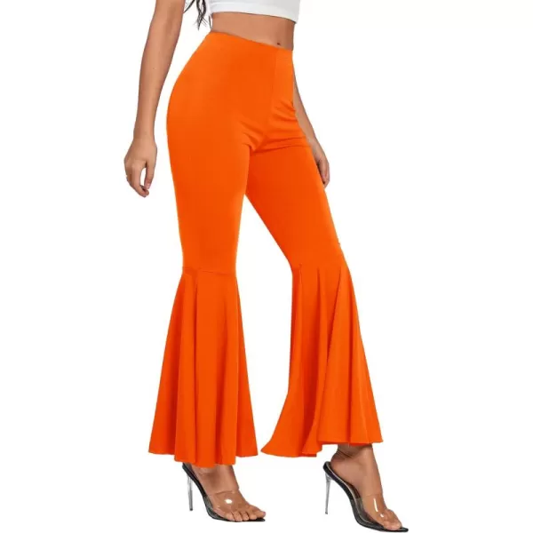 LYANER Women's Casual High Waist Ruffle Flare Pants Wide Leg Solid Stretchy Bell Bottom