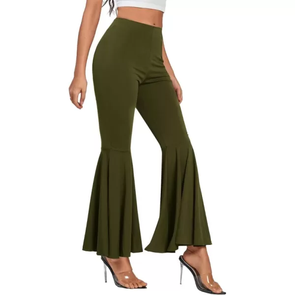 LYANER Women's Casual High Waist Ruffle Flare Pants Wide Leg Solid Stretchy Bell Bottom