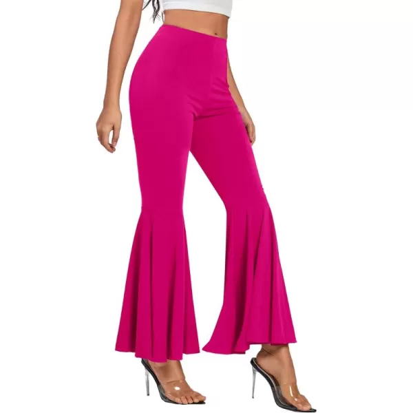 LYANER Women's Casual High Waist Ruffle Flare Pants Wide Leg Solid Stretchy Bell Bottom
