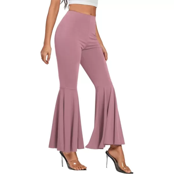 LYANER Women's Casual High Waist Ruffle Flare Pants Wide Leg Solid Stretchy Bell Bottom